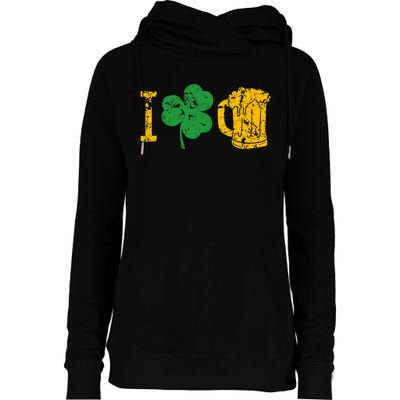 I Love Beer Four Leaf Clover St Patricks Day Womens Funnel Neck Pullover Hood