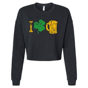 I Love Beer Four Leaf Clover St Patricks Day Cropped Pullover Crew