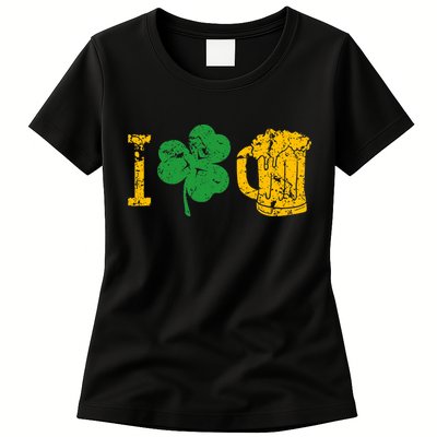 I Love Beer Four Leaf Clover St Patricks Day Womens T-Shirt