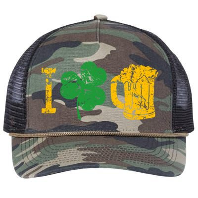 I Love Beer Four Leaf Clover St Patricks Day Retro Rope Trucker Hat Cap