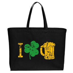 I Love Beer Four Leaf Clover St Patricks Day Cotton Canvas Jumbo Tote