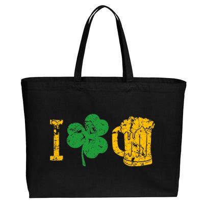 I Love Beer Four Leaf Clover St Patricks Day Cotton Canvas Jumbo Tote