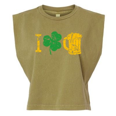 I Love Beer Four Leaf Clover St Patricks Day Garment-Dyed Women's Muscle Tee