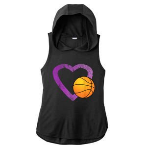 I Love Basketball Heart Ladies PosiCharge Tri-Blend Wicking Draft Hoodie Tank