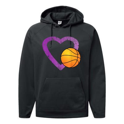 I Love Basketball Heart Performance Fleece Hoodie