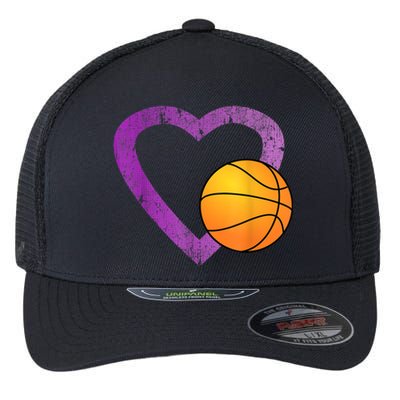 I Love Basketball Heart Flexfit Unipanel Trucker Cap