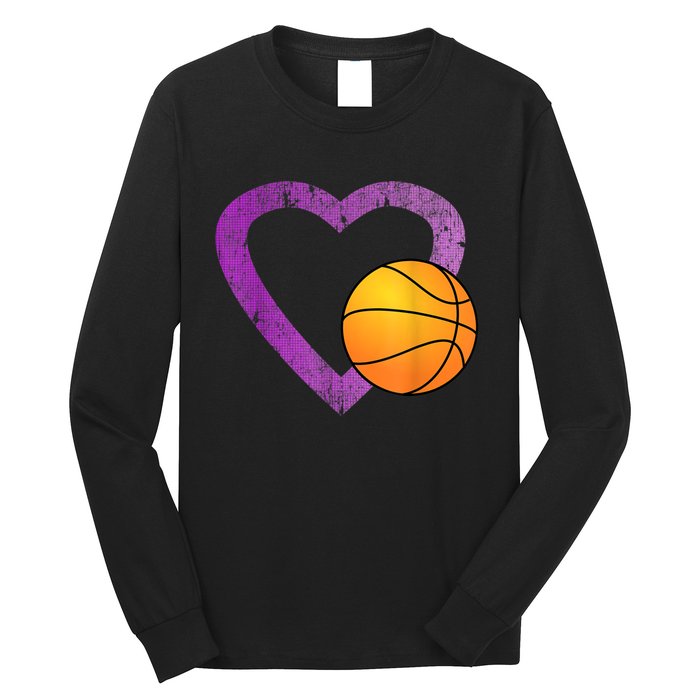 I Love Basketball Heart Long Sleeve Shirt