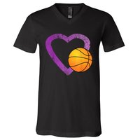 I Love Basketball Heart V-Neck T-Shirt