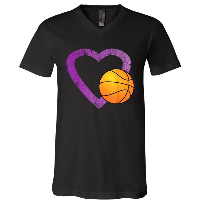 I Love Basketball Heart V-Neck T-Shirt