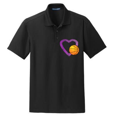 I Love Basketball Heart Dry Zone Grid Polo