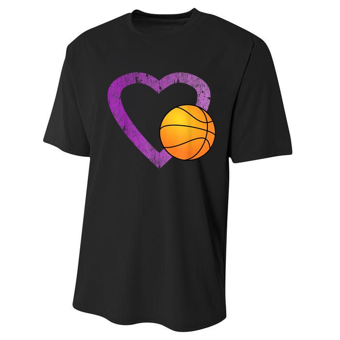 I Love Basketball Heart Performance Sprint T-Shirt