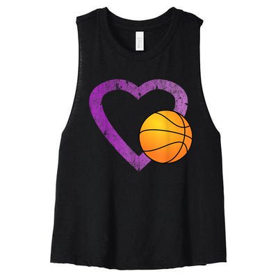 I Love Basketball Heart Women's Racerback Cropped Tank