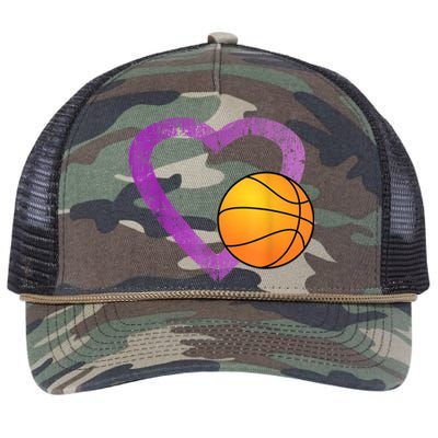 I Love Basketball Heart Retro Rope Trucker Hat Cap