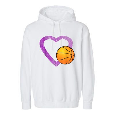 I Love Basketball Heart Garment-Dyed Fleece Hoodie