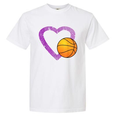 I Love Basketball Heart Garment-Dyed Heavyweight T-Shirt