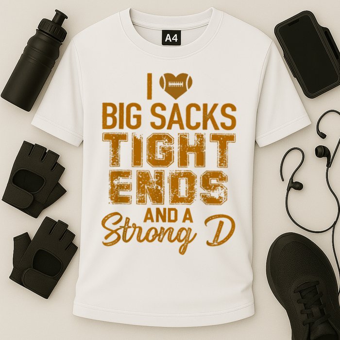 I Love Big Sacks Tight Ends And A Strong D Funny Football Cooling Performance Crew T-Shirt