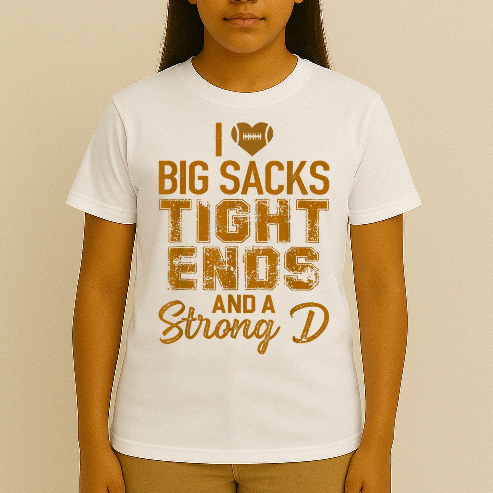 I Love Big Sacks Tight Ends And A Strong D Funny Football T-Shirt