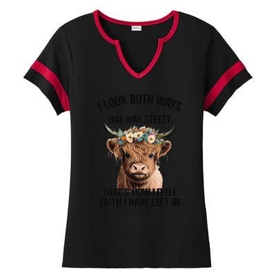 I Look Both Ways Before Crossing A One Way Street Cow Ladies Halftime Notch Neck Tee