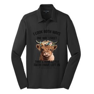 I Look Both Ways Before Crossing A One Way Street Cow Silk Touch Performance Long Sleeve Polo