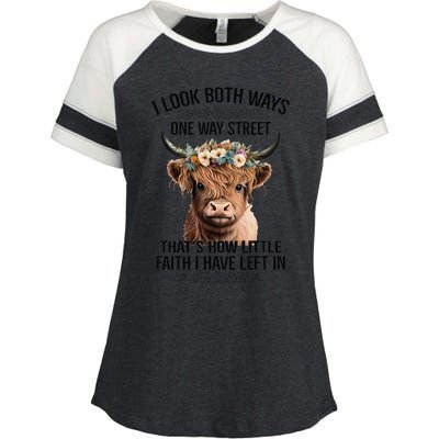 I Look Both Ways Before Crossing A One Way Street Cow Enza Ladies Jersey Colorblock Tee