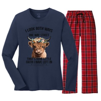 I Look Both Ways Before Crossing A One Way Street Cow Women's Long Sleeve Flannel Pajama Set 