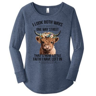 I Look Both Ways Before Crossing A One Way Street Cow Women's Perfect Tri Tunic Long Sleeve Shirt