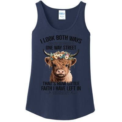 I Look Both Ways Before Crossing A One Way Street Cow Ladies Essential Tank