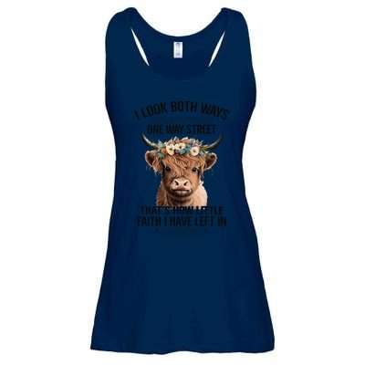 I Look Both Ways Before Crossing A One Way Street Cow Ladies Essential Flowy Tank