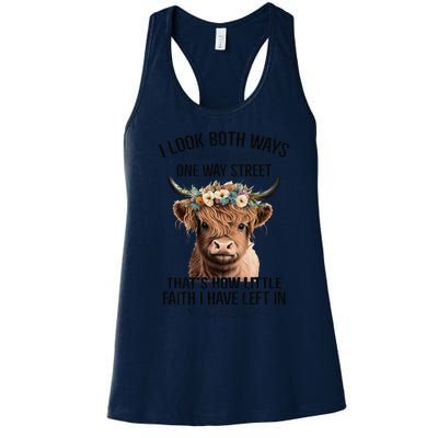 I Look Both Ways Before Crossing A One Way Street Cow Women's Racerback Tank