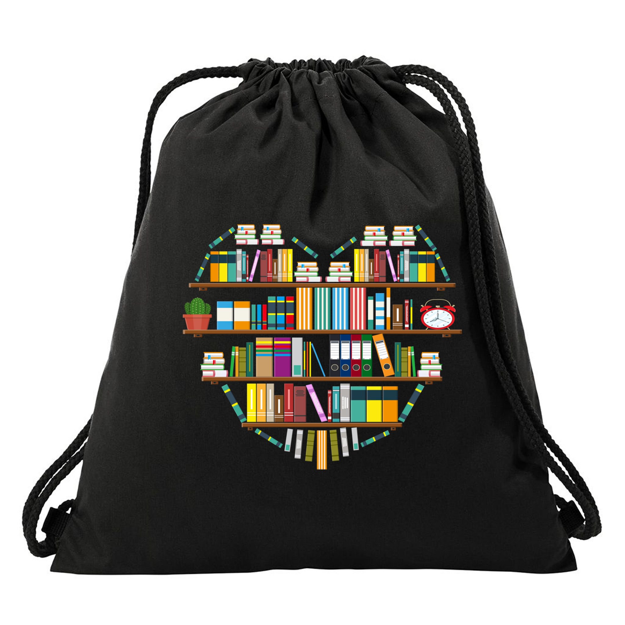 I Love Books Gift Heart Shaped Books Gift Drawstring Bag