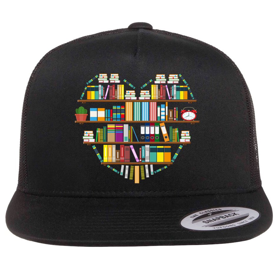 I Love Books Gift Heart Shaped Books Gift Flat Bill Trucker Hat