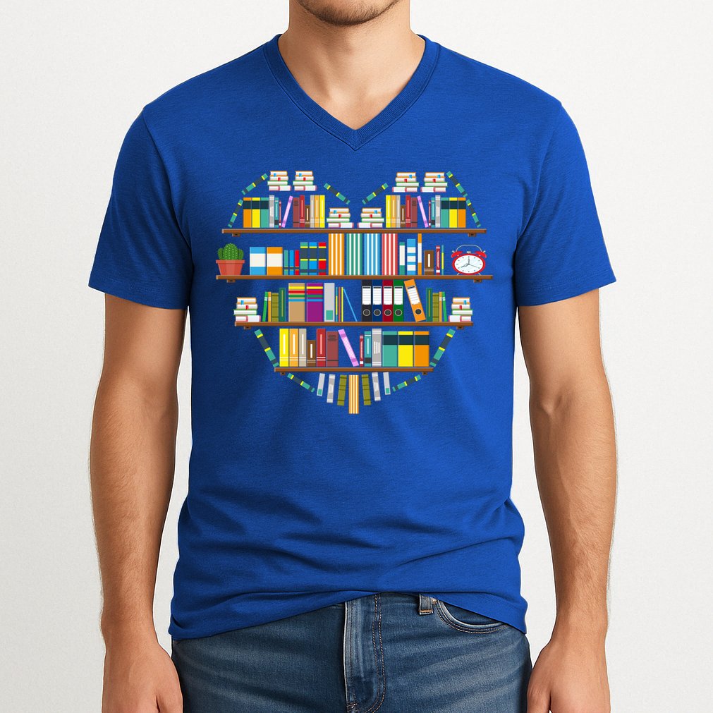 I Love Books Gift Heart Shaped Books Gift V-Neck T-Shirt