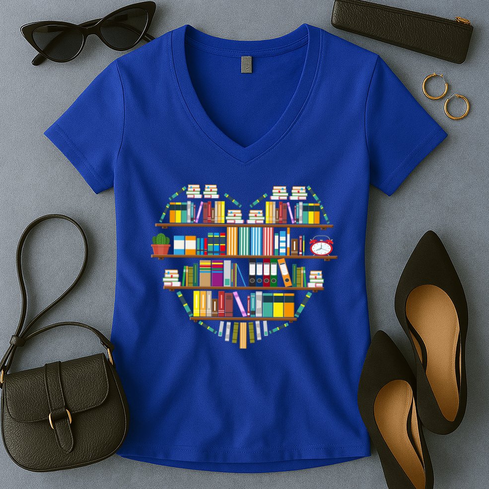 I Love Books Gift Heart Shaped Books Gift Women's V-Neck T-Shirt