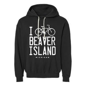 I Love Biking Beaver Island Michigan Garment-Dyed Fleece Hoodie