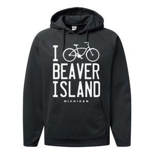 I Love Biking Beaver Island Michigan Performance Fleece Hoodie