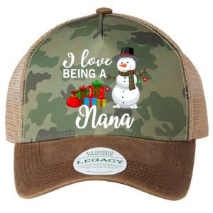 I Love Being A Nana Snowman Christmas Grandma Gift Legacy Tie Dye Trucker Hat