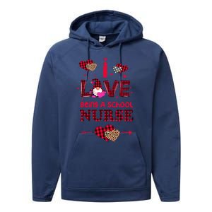 I Love Being A School Nurses Teacher Valentines Day Gnome Performance Fleece Hoodie