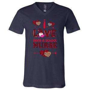 I Love Being A School Nurses Teacher Valentines Day Gnome V-Neck T-Shirt