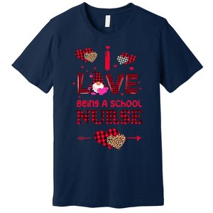 I Love Being A School Nurses Teacher Valentines Day Gnome Premium T-Shirt