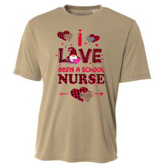 I Love Being A School Nurses Teacher Valentines Day Gnome Cooling Performance Crew T-Shirt