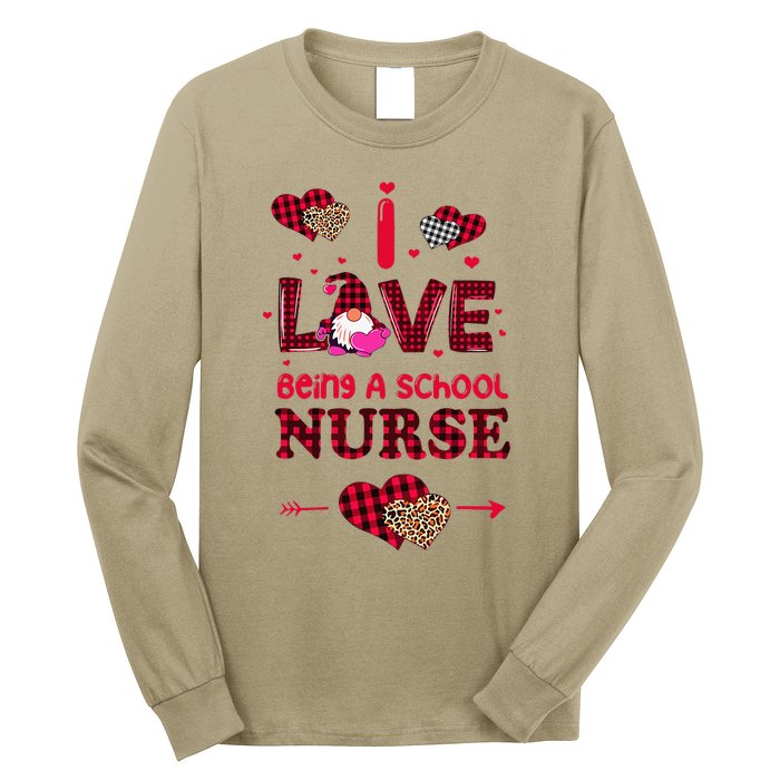 I Love Being A School Nurses Teacher Valentines Day Gnome Long Sleeve Shirt