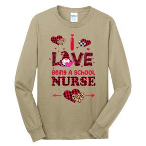 I Love Being A School Nurses Teacher Valentines Day Gnome Tall Long Sleeve T-Shirt