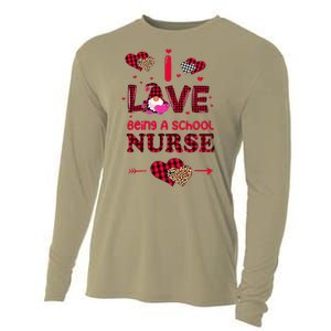 I Love Being A School Nurses Teacher Valentines Day Gnome Cooling Performance Long Sleeve Crew