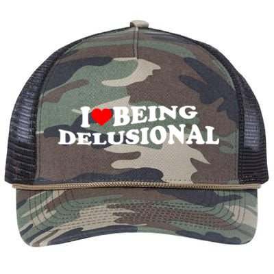 I Love Being Delusional Funny Quote I Heart Being Delusional Retro Rope Trucker Hat Cap