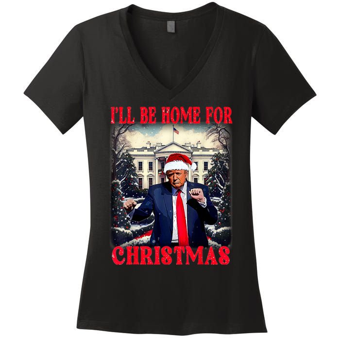 I Ll Be Home For Christmas Trump Women's V-Neck T-Shirt