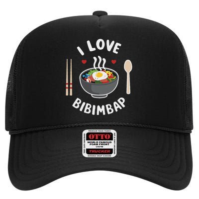 I Love Bibimbap Korean Food Heart Chopsticks High Crown Mesh Back Trucker Hat