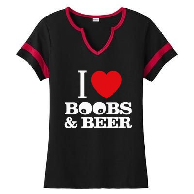 I Love Boobs And Beer Ladies Halftime Notch Neck Tee