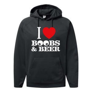 I Love Boobs And Beer Performance Fleece Hoodie