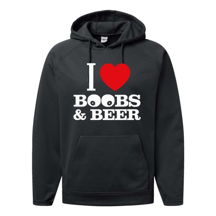 I Love Boobs And Beer Performance Fleece Hoodie