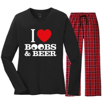 I Love Boobs And Beer Women's Long Sleeve Flannel Pajama Set 